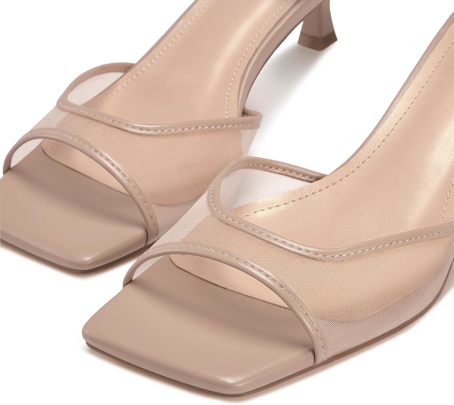 ISNOM Womens Mesh Kitten Heels Sandals Square Toe Ankle Buckle Strap Low Heels Comfort Summer Dress Shoes - Image 5