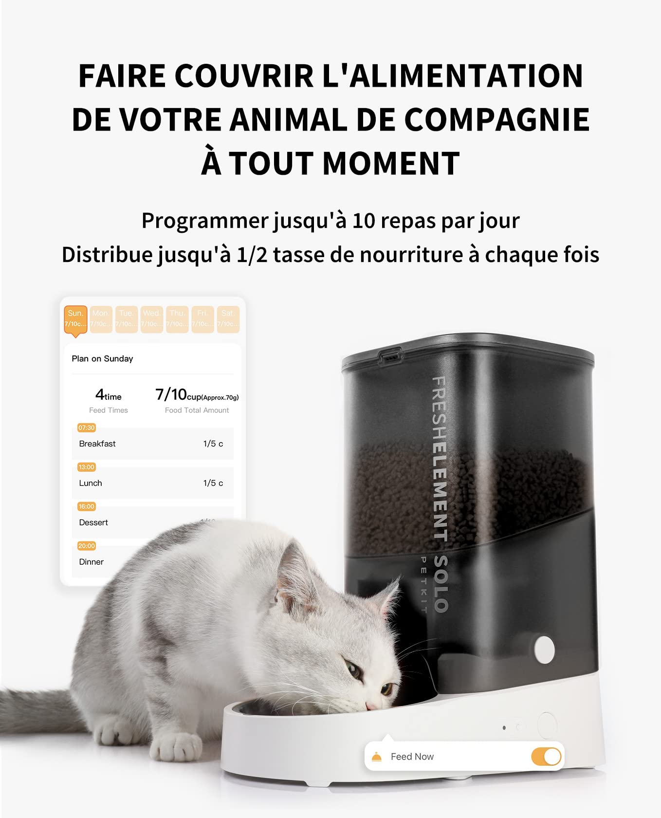 PETKIT Distributeur Automatique pour Chats et Chiens,2.4G WiFi 3L Mangeoire Automatique, Connecté App,avec Bol en Acier Inoxydable,Jusqu'à 10 Repas par Jour,Double Alimentation d'énergie(Blanc Pâle)