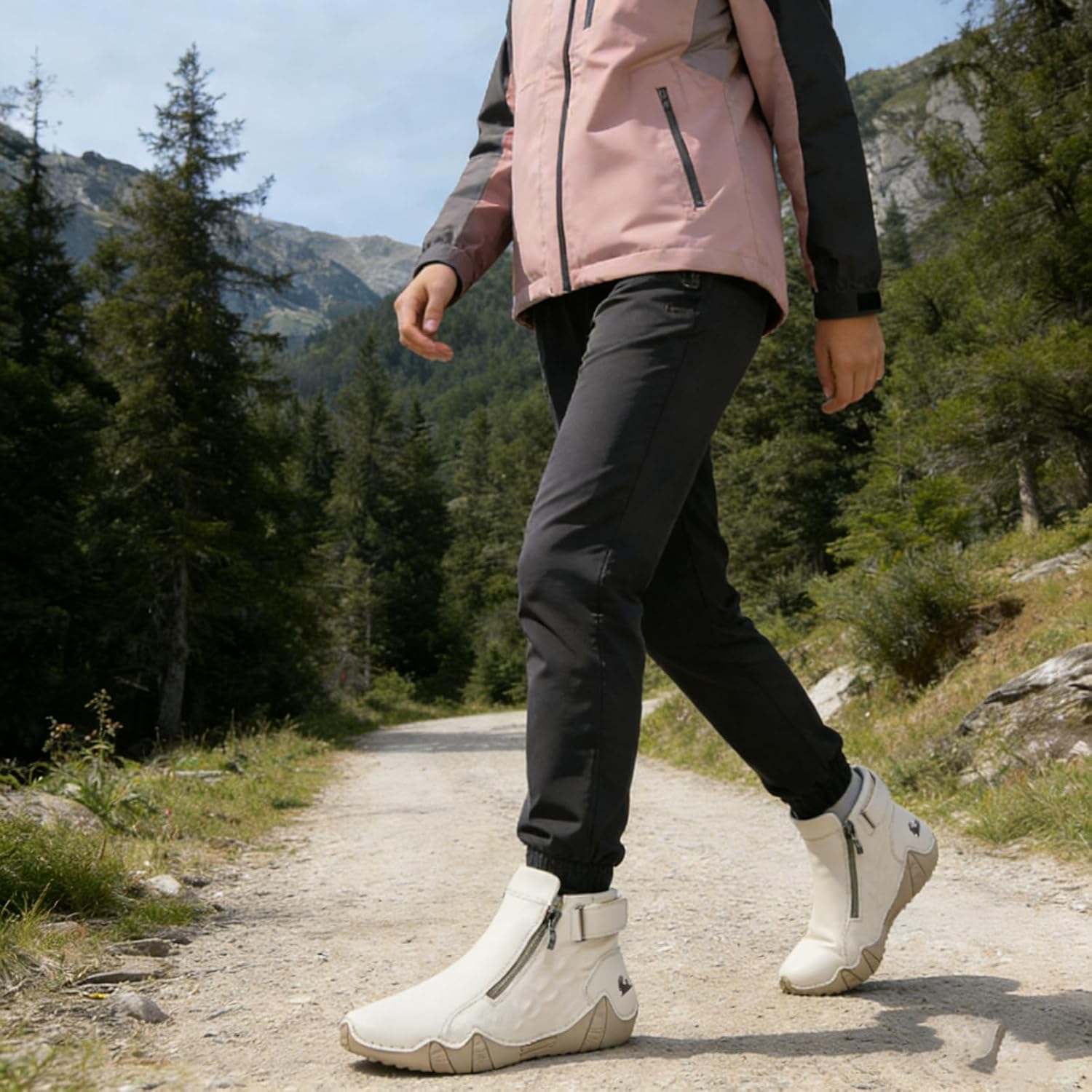 Women's Leather Handmade Ankle Chukka Boots Fashion Side Zipper High Top Breathable Orthopedic Outdoor Non-Slip Hiking Walking Casual Sneakers - Image 8