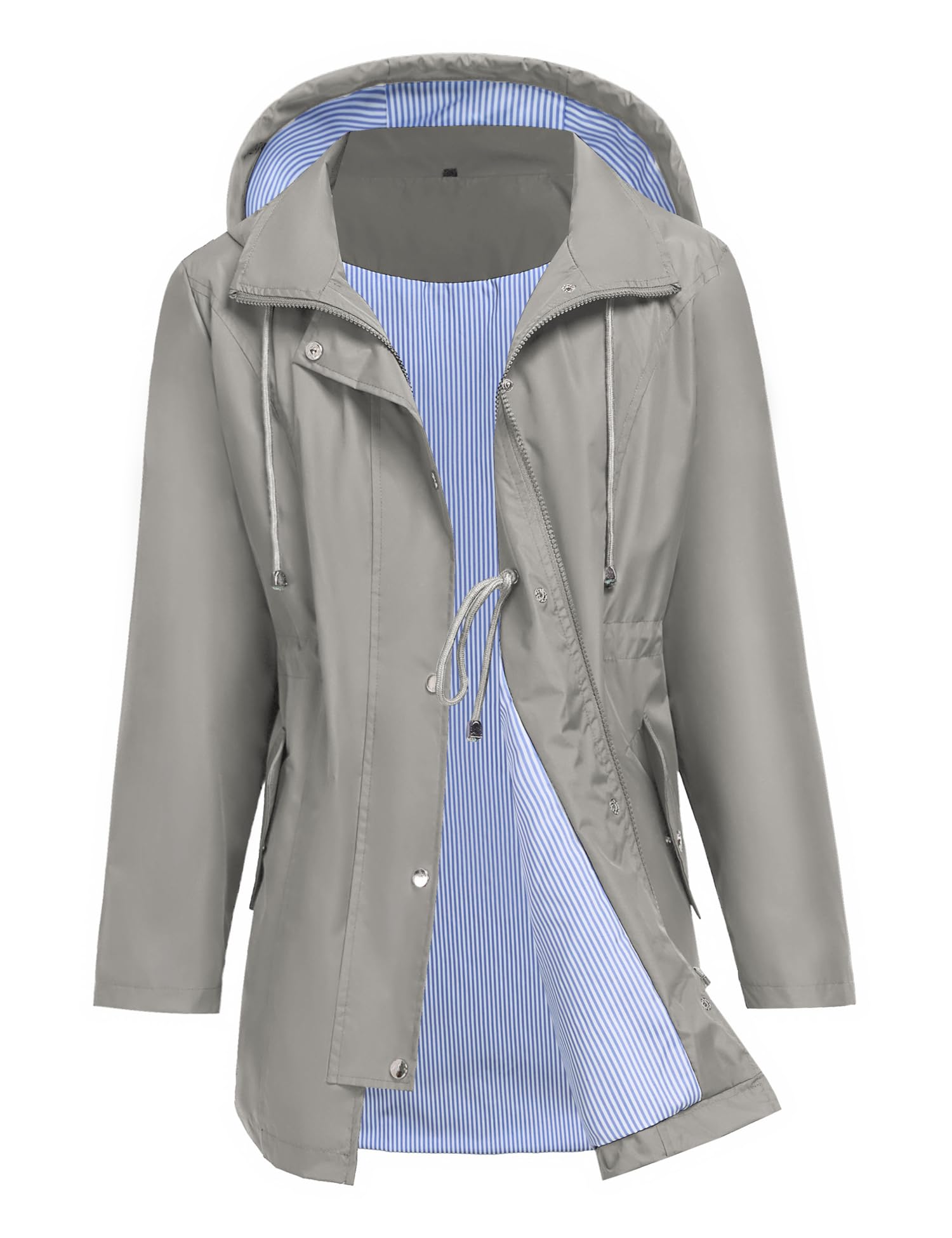 Zcfire Women Rain Jacket Waterproof Long Hooded Windbreaker Lined Lightweight Outdoor Hiking Raincoat Trench Coats S-XXL