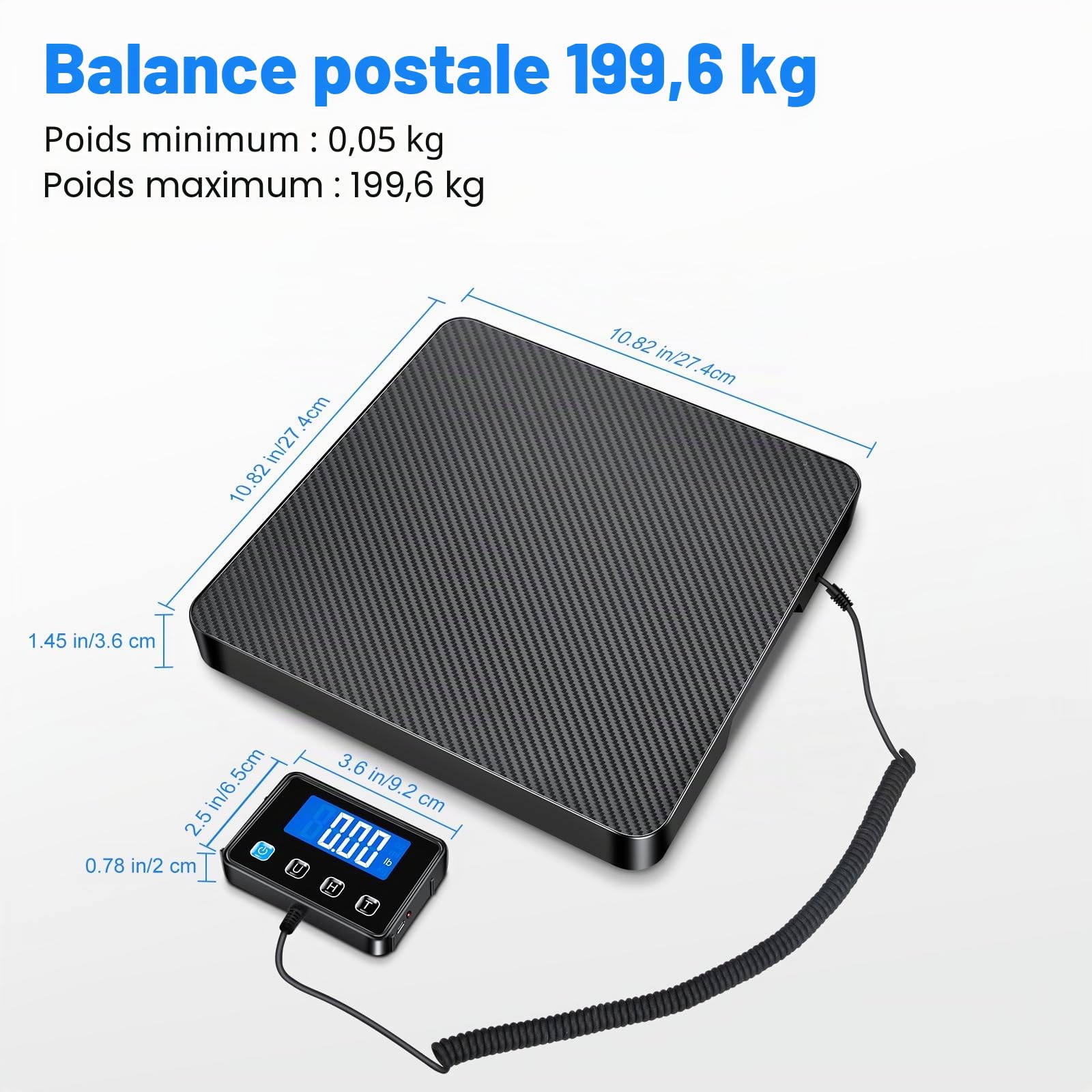 Balance Colis 200kg/10g Haute Précision Acier Inoxydable avec Fonction Hold Tara Écran LCD