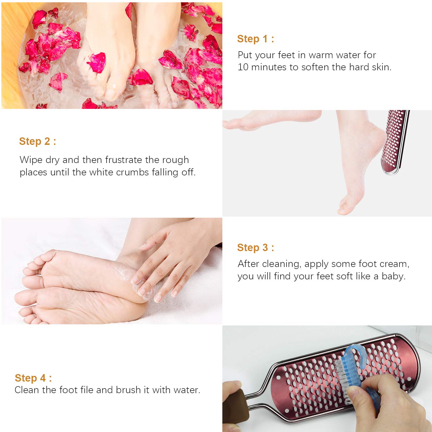 Lima de Pies Premium Removedor de callos para pedicuras - Raspador de pie profesional para el cuidado de los pies Doble cara para eliminar la piel muerta (Oro rosa)