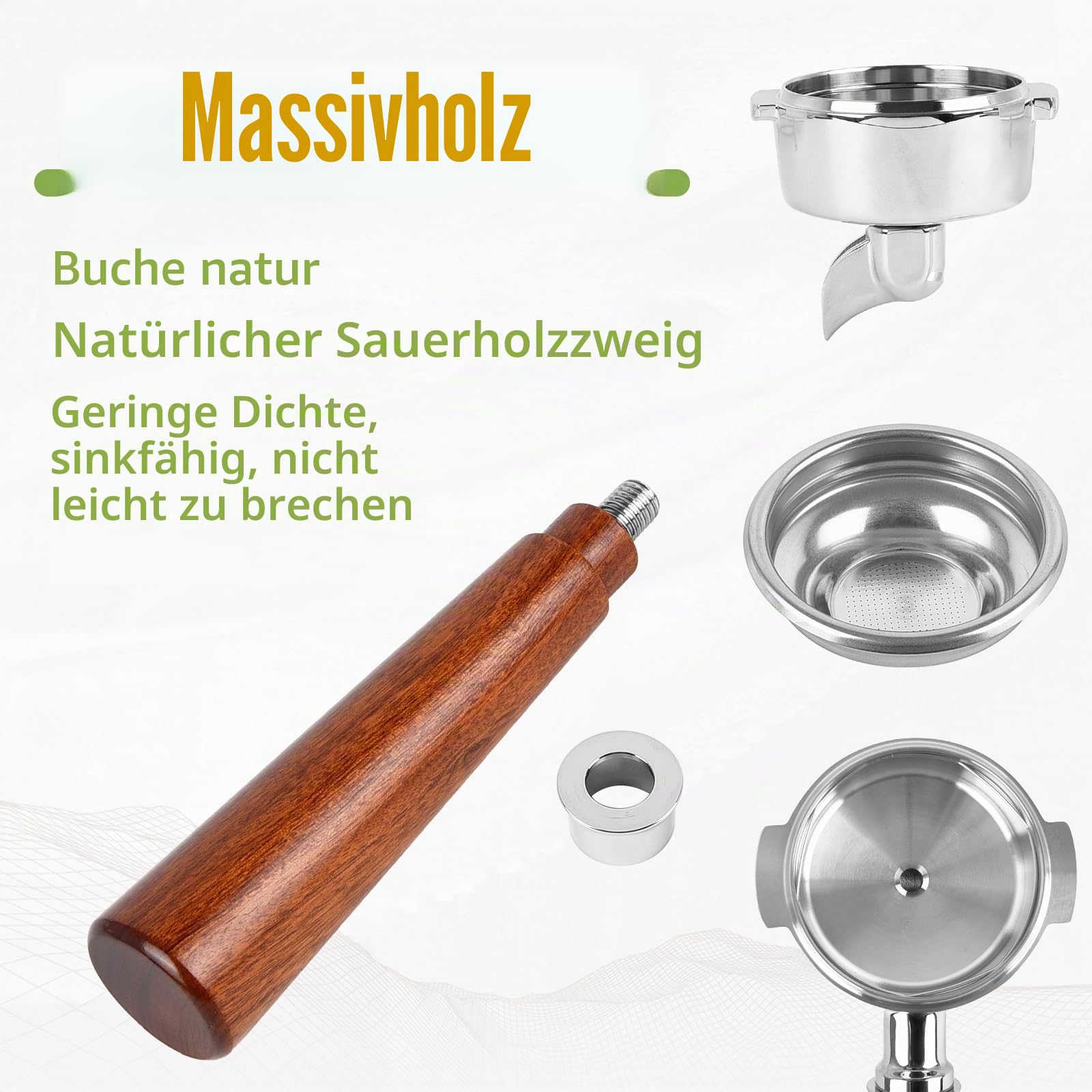 Kaffee-Siebträger, 58 mm, Einzelausguss, bodenloser Siebträger für E61, Massivholzgriff, langlebige Ohrendüse, Siebträger für Barista-Serie und Kaffee-Espressomaschine (rotes Rosenholz)