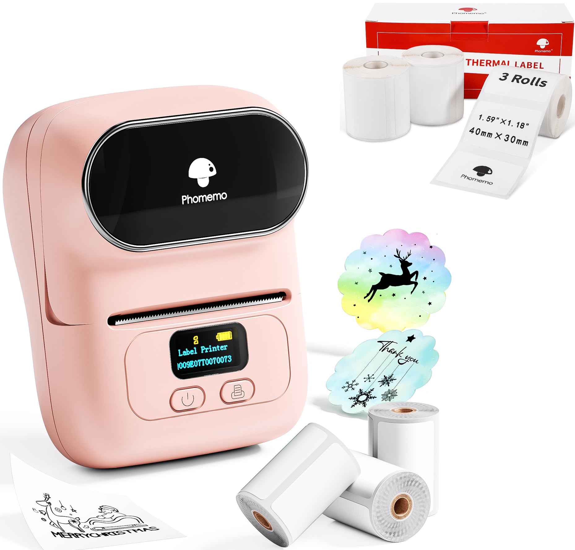 Phomemo M110 Etiquetadora Caja de Regalo con 6 Rollos de Etiquetas, Impresora de Etiquetas Adhesivas Bluetooth térmica portátil, para Uso en la Oficina, códigos de Barras, pequeñas Empresas, Tiendas