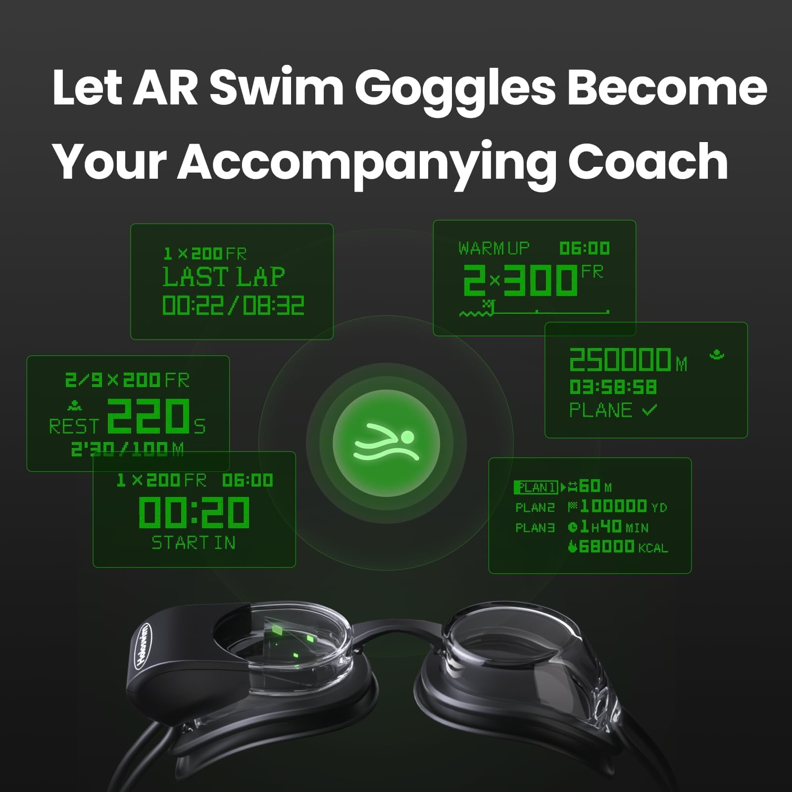 Holoswim 2s AR Smart Swim Goggles, anti-nebbia occhiali da nuoto tracker fitness che mostra le tue metriche, compatibile con la modalità Acque libere