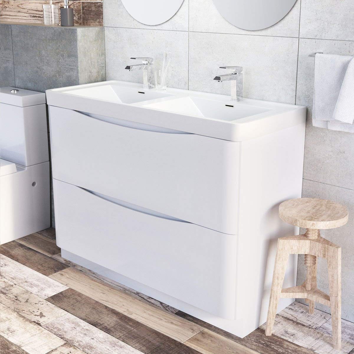 Eaton White Bathroom Furniture Floor Standing Vanity Unit Soft Close
