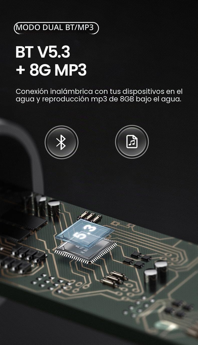 Open Ear Bone X2 - Casco deportivo inalámbrico con micrófono integrado, estándar CE, blutetooth 5.4, impermeable IP68, memoria RAM integrada de 8 GB, completamente impermeable para natación