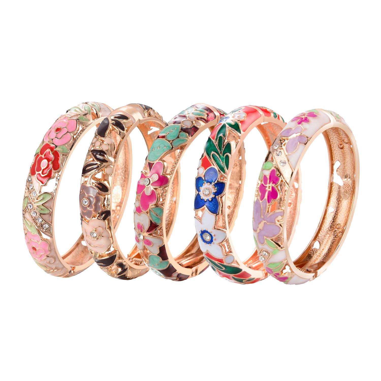 Enamel Bangle Bracelet Set Floral Design for Women in Gift Box-image-6