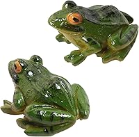 LUORNG 2pcs Lifelike Resin Frog Statues 6.5x5.5x3.8cm - Realistic Simulation Sculptures for Garden Home Outdoor Decor