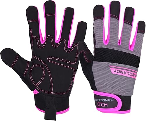 HANDLANDY Guantes de trabajo utilitarios para mujer, flexibles y transpirables, guantes de trabajo de mecánico delgados para pantalla táctil