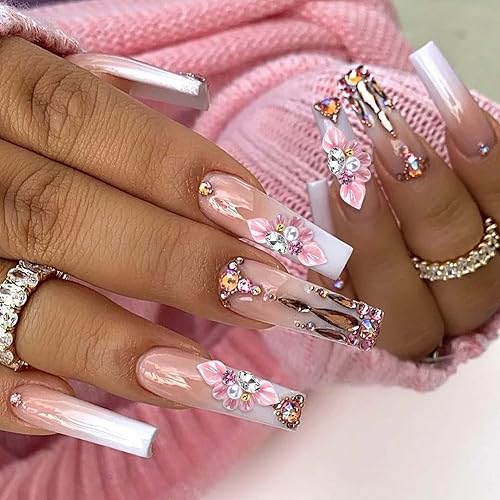 Miniatura 5 de Juome Dijes para uñas, 27 dijes de uñas de flores para uñas acrílicas, dijes de uñas 3D con forma de perlas de flores, suministros de decoración de