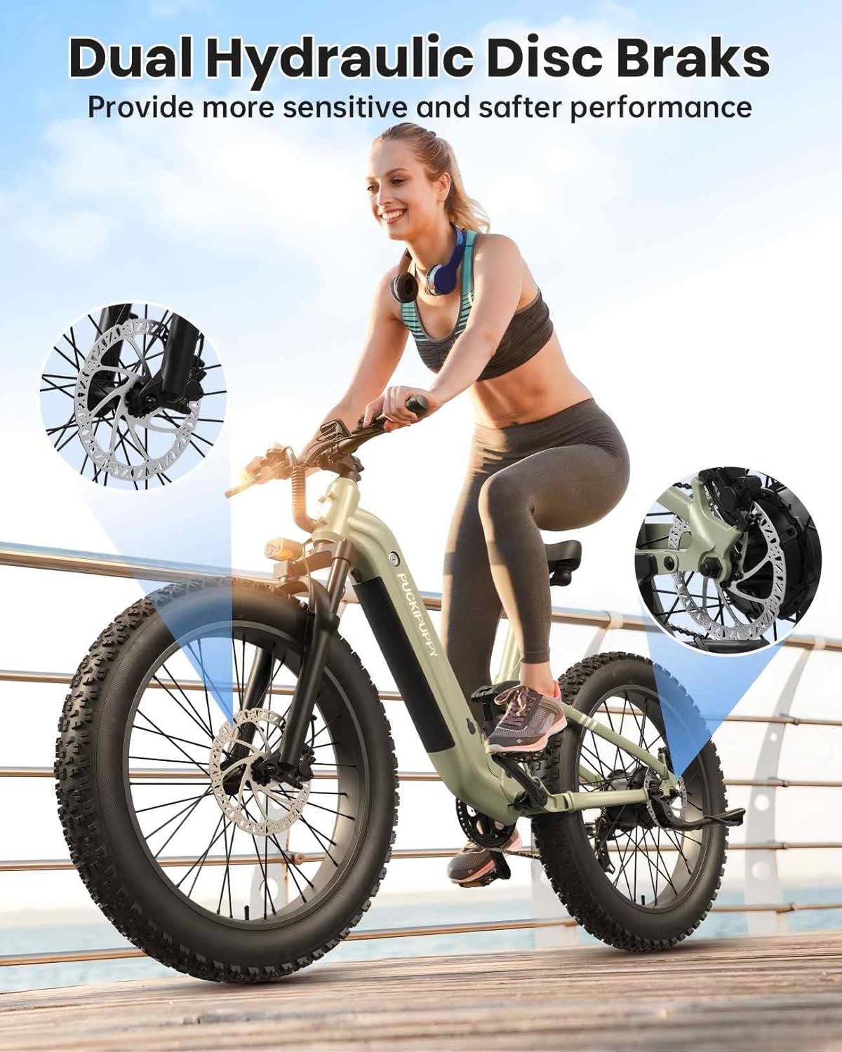 PUCKIPUPPY Electric Bike for Adults 960W, 48V 20AH Battery Adult Electric Bicycles, 26" Fat Tire Full Suspension Step-Thru Ebike, 28MPH Mountain Ebike, 7 Speed, 80Miles Range