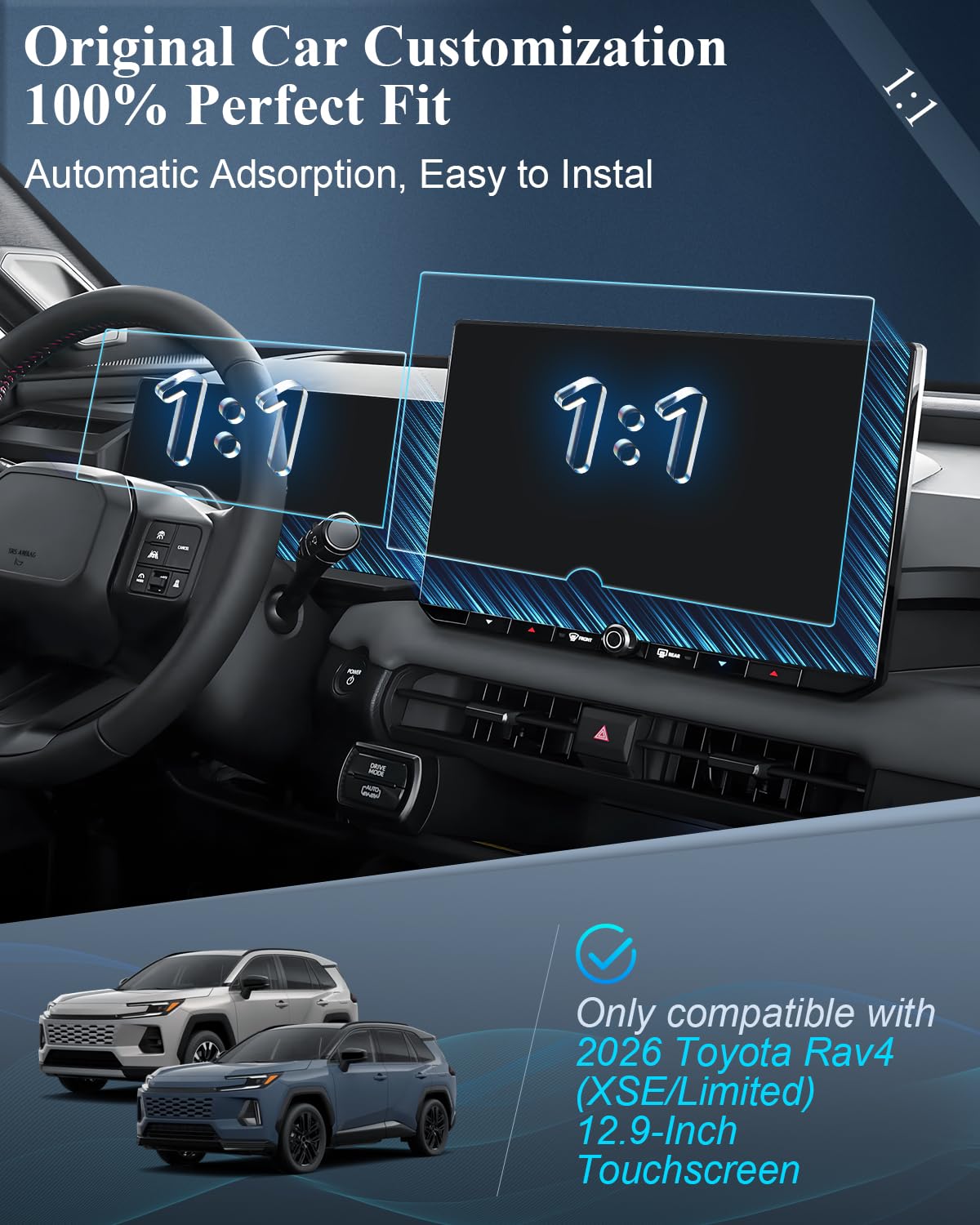 BIBIBO 2 protectores de pantalla mate antirreflejos para RAV4 2026 2026+ Toyota RAV4 (XSE/Limited) 12.9 pulgadas Navi + tablero de 12.3 pulgadas [vidrio templado antiarañazos reduce las huellas