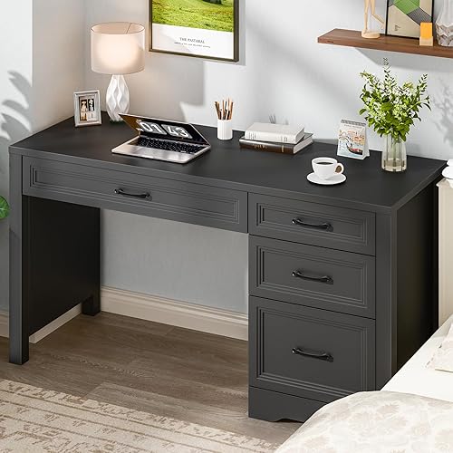 Miniatura 3 de Vabches - Escritorio ejecutivo de granja con almacenamiento y amplio cajón de archivos, escritorio grande rústico para escribir en casa, para