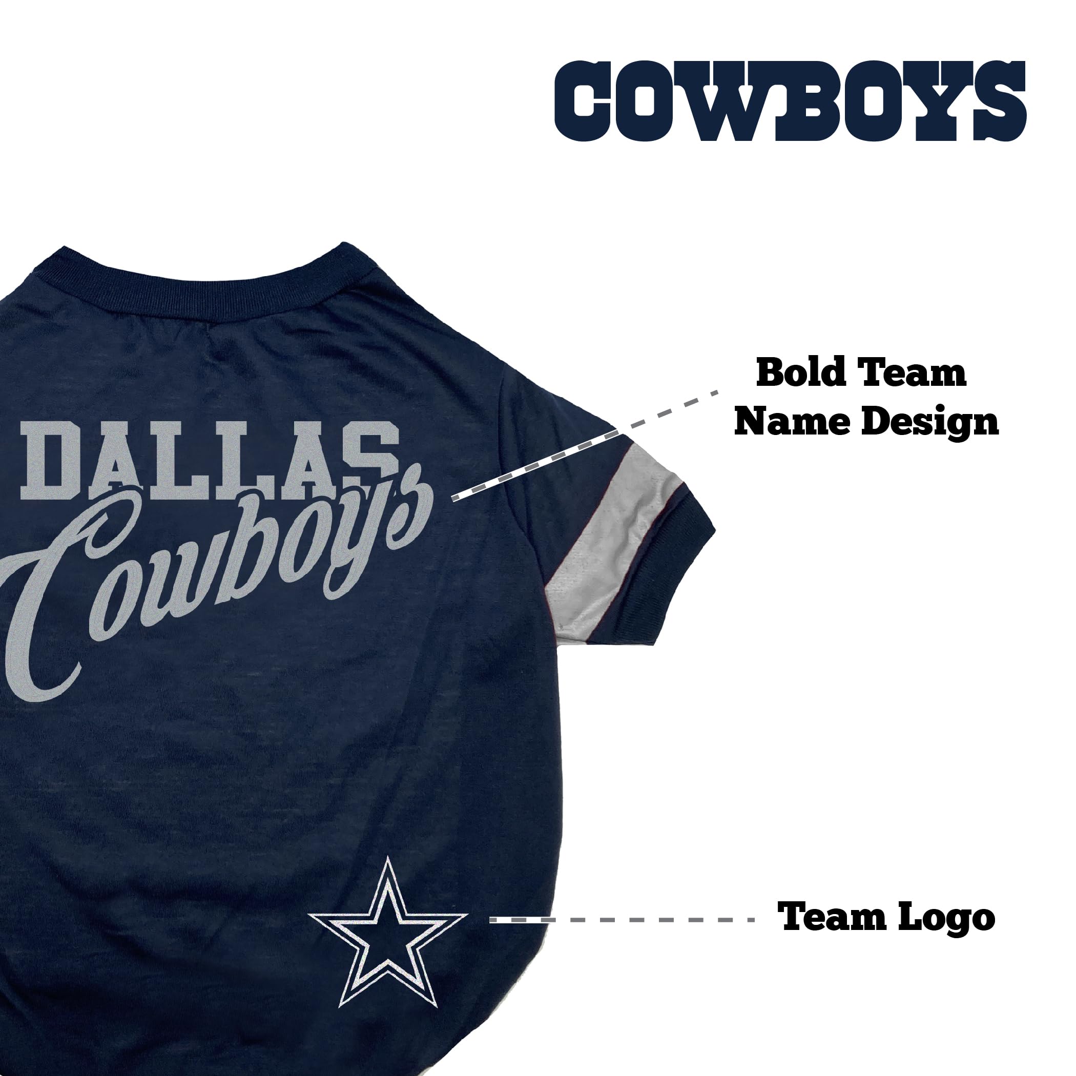 NFL Dallas Cowboys T-Shirt for Dogs & Cats, Small. Football Dog