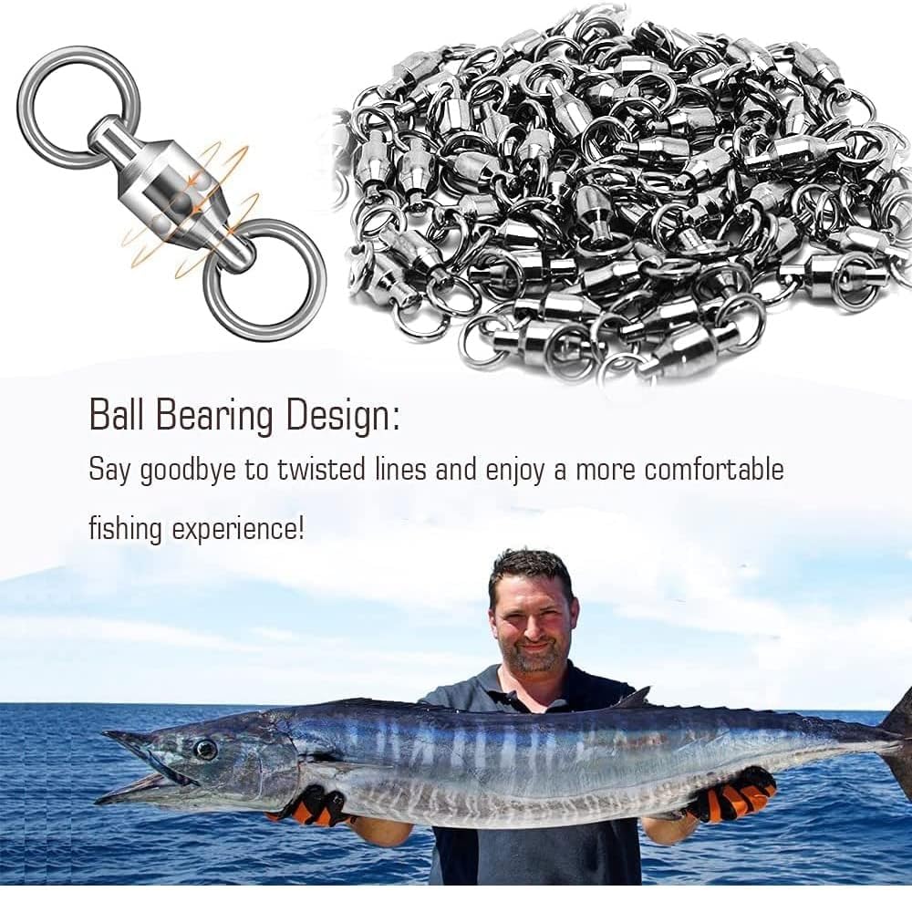 Rolling Swivels Alta Resistencia Rodamiento de Bolas Giratorio Sólido Anillos Negro Pesca