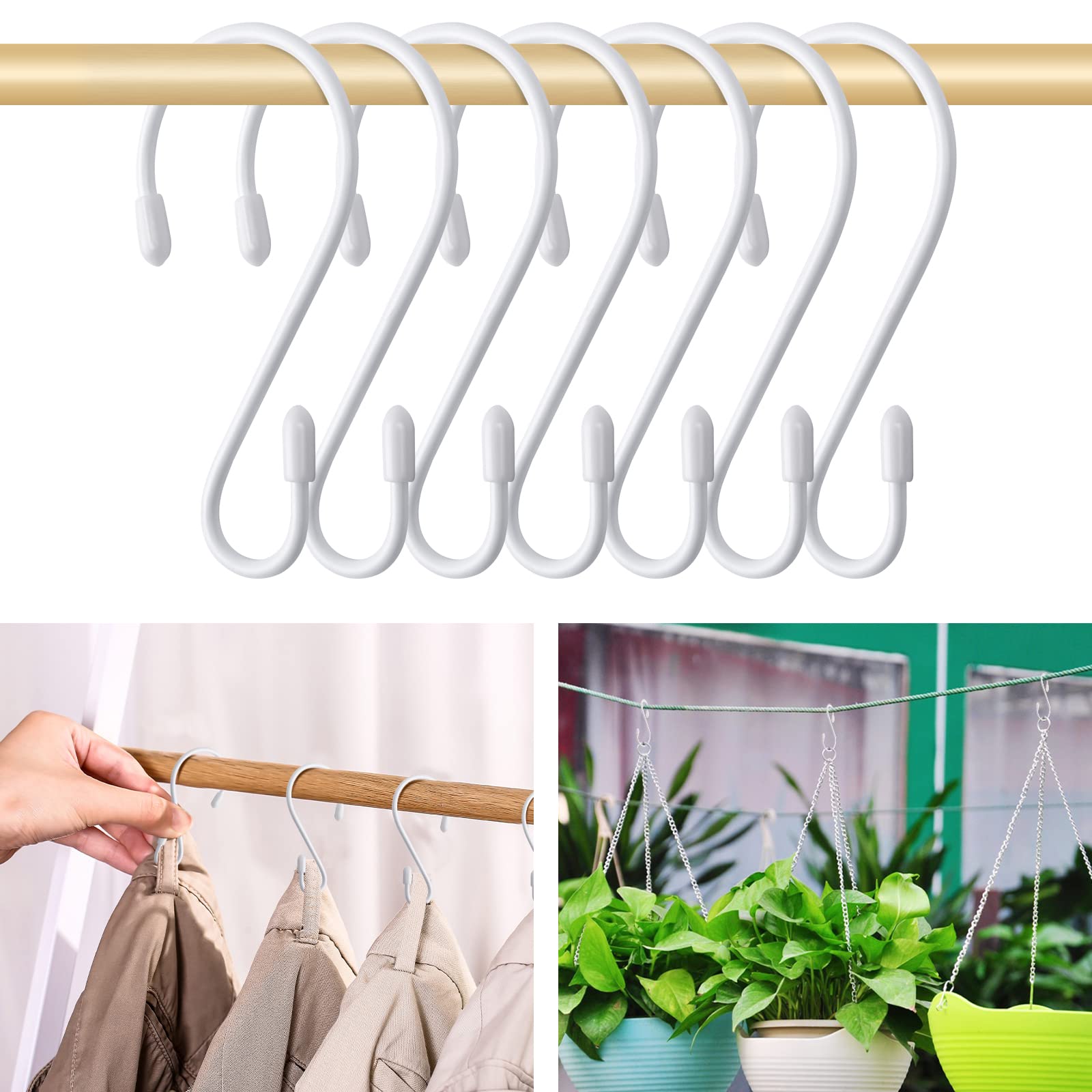 JatilEr 12 ganci a S bianchi, 8 cm, piccoli ganci da cucina in metallo da appendere, portata fino a 5 kg, a forma di S, per appendiabiti, cucina, camera da letto, bagno, ufficio