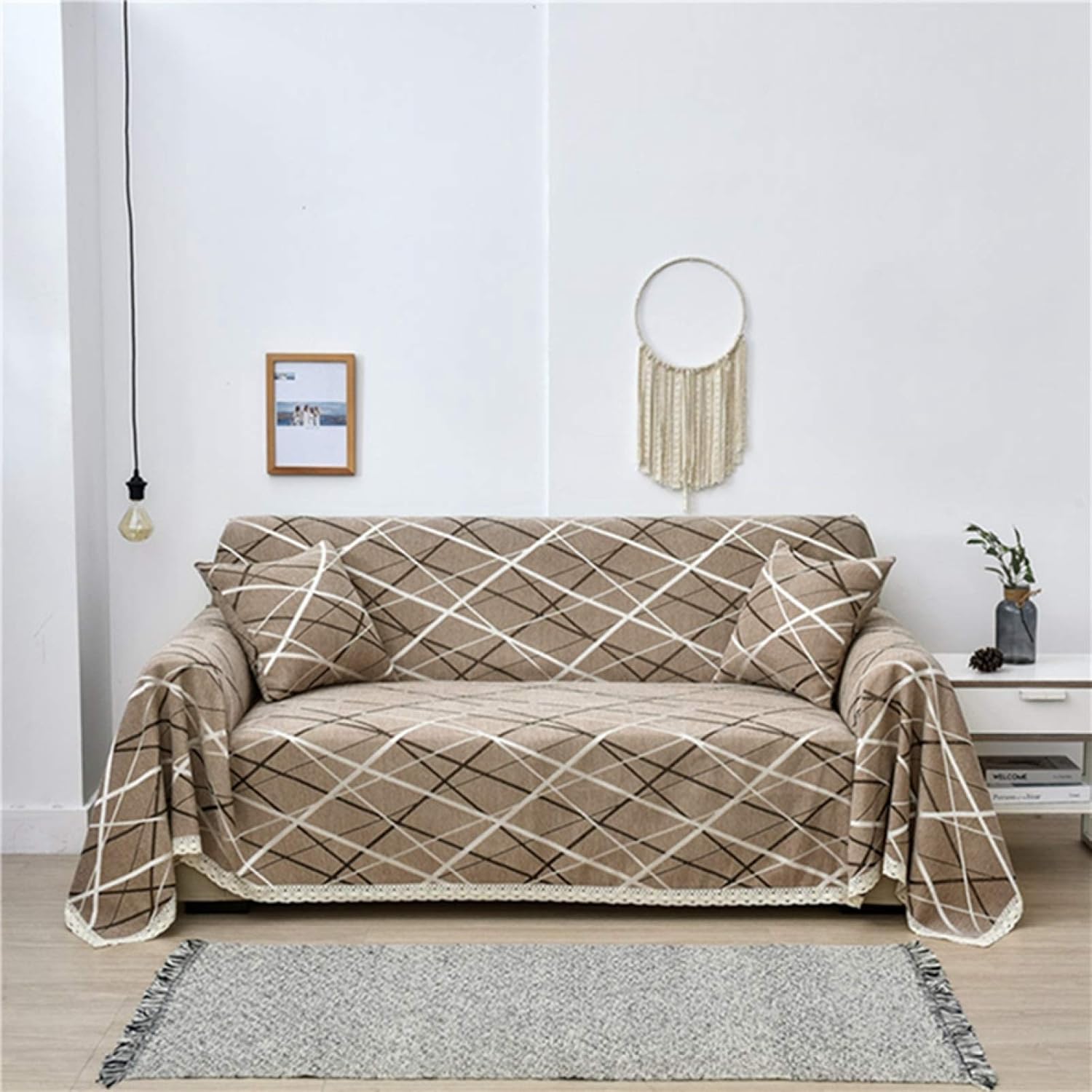 ソファーカバー デザイン マルチカバー 北欧風 ブランケット フリンジ付き 180 4 綿 ベッドカバー ソファーベッドカバー シンプル 簡単着脱 滑り止め おしゃれ テーブルクロス 洗える インテリア 四季適用 椅子カバー 大判 商店