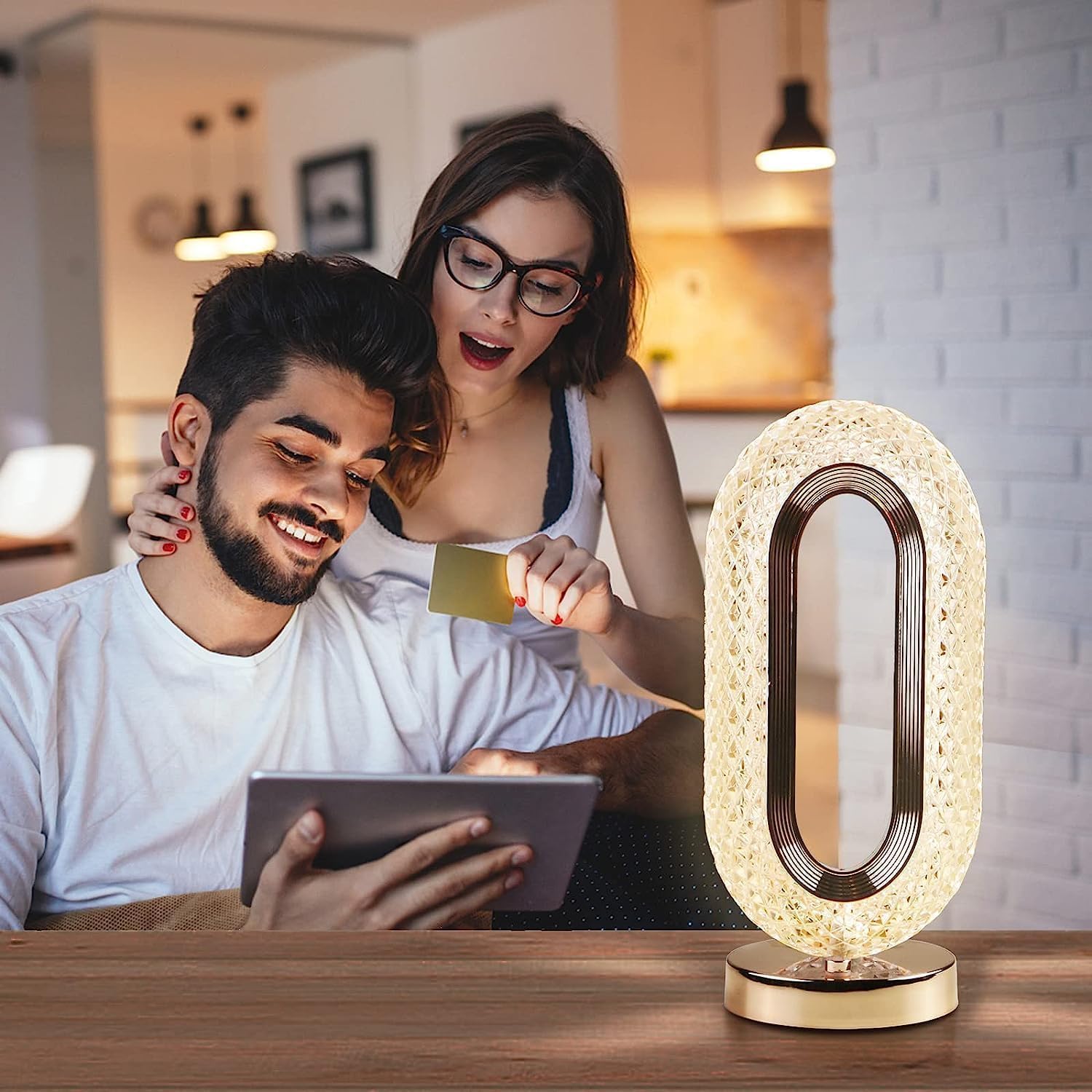 ONISWELL Crystal LED Table Lamp with Oval Design | Touch Control Night Lamp for Bedroom, Living Room & Study | Decorative Crystal Light with Soft Glow for Home Interior Lighting Use 2