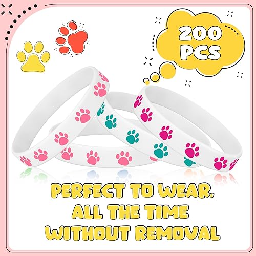 Miniatura 9 de Funtery 100 pulseras de goma con estampado de patas, pulseras elásticas de silicona, pulseras de silicona con patas de perro, pulseras de goma,