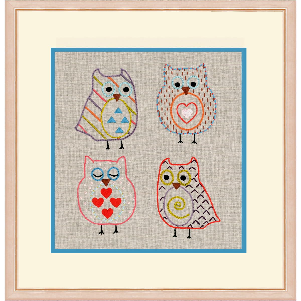 Le Bonheur des Dames stamped freestyle stitch kit ""Owls"", 12x14cm, DIY