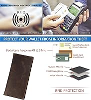 Vista 6 de Mou Meraki Cartera larga plegable de cuero genuino para hombre con bloqueo RFID