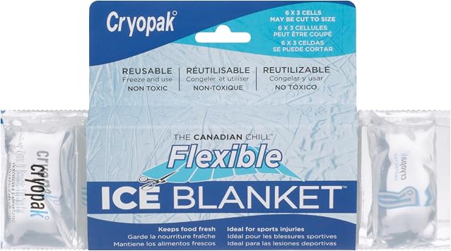 عبوات ثلج مرنة قابلة لإعادة الاستخدام من Cryopak لصناديق التبريد أو العلاج البارد أو الغداء، وهي بديل لصواني مكعبات الثلج وعبوات إسعافات أولية مقطوعة حسب الحجم للإصابات