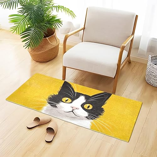 Miniatura 2 de Joisal Tapete de cocina de gatito blanco y negro, lavable a máquina, antideslizante, para suelo de baño, tapetes de goma para baño, 39 x 20 pulgadas