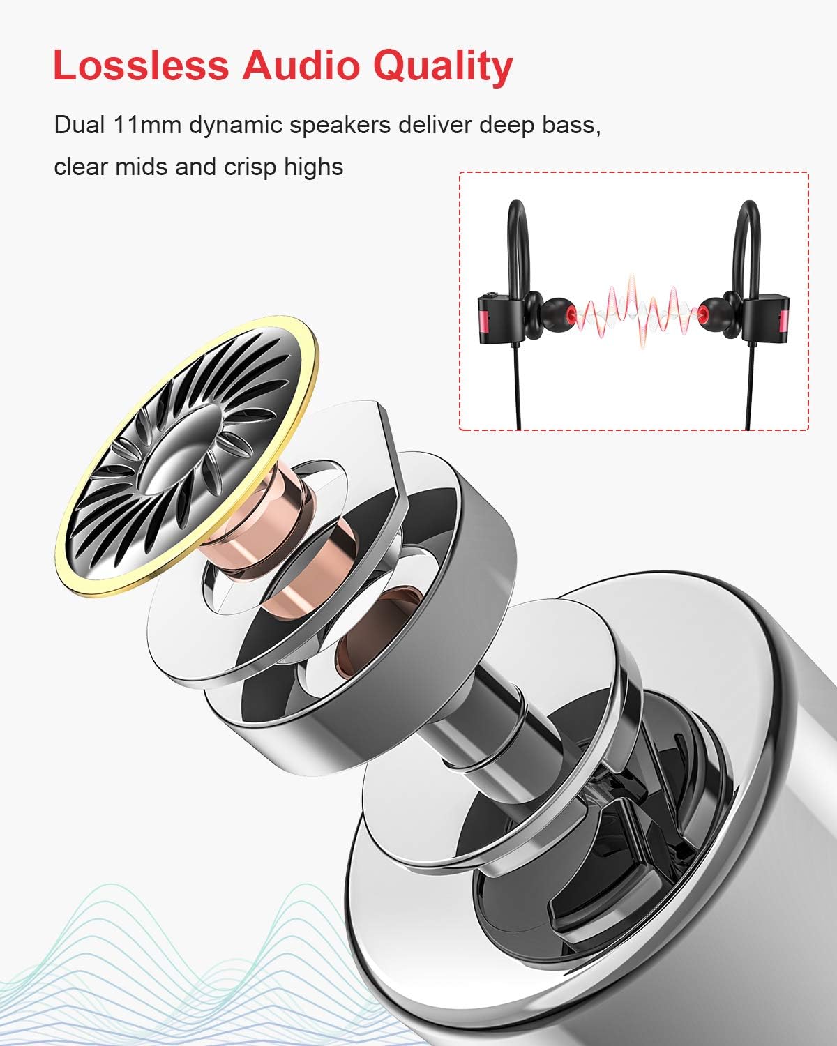 RCA Bluetooth headphones, IPX7 Waterproof Wireless Bluetooth 5.0 Earbuds with Mic, HiFi Stereo In-Ear Sports Earphones for Running Workout Gym, Noise Cancelling Headphones 12 Hours Playtime