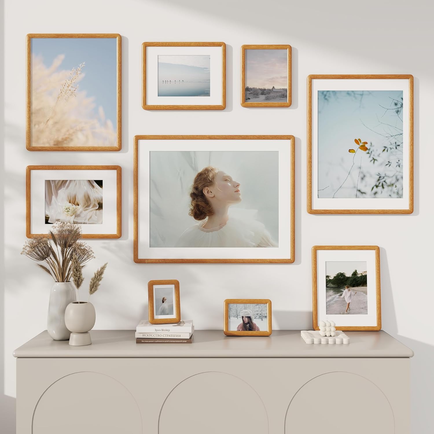 8x10 Picture Frame, Natural Teak Wood Photo Frame with Tempered Glass, Display 5x7 with Mat or 8x10 Without Mat, Wood 8 by 10 Photo Frame, 8 x 10 Solid Wooden Picture Frames for Wall Hanging Display