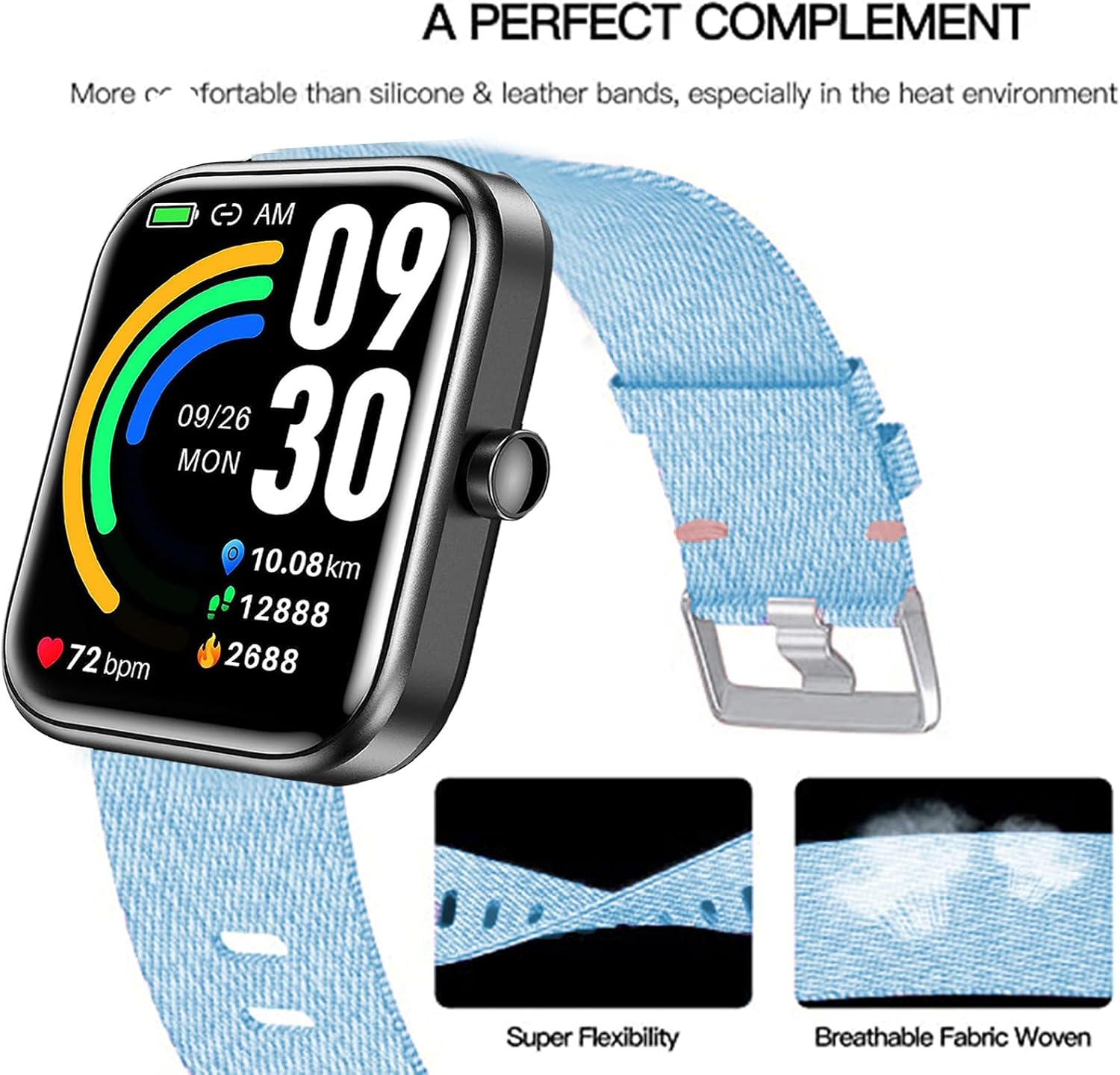 Lamshaw Compatible with TOZO S7 Smart Watch Bands, Breathable Nylon Woven Fabric Replacement Accessory Strap Compatible with TOZO S7, S6, S5, S3 Smart Watch image 3
