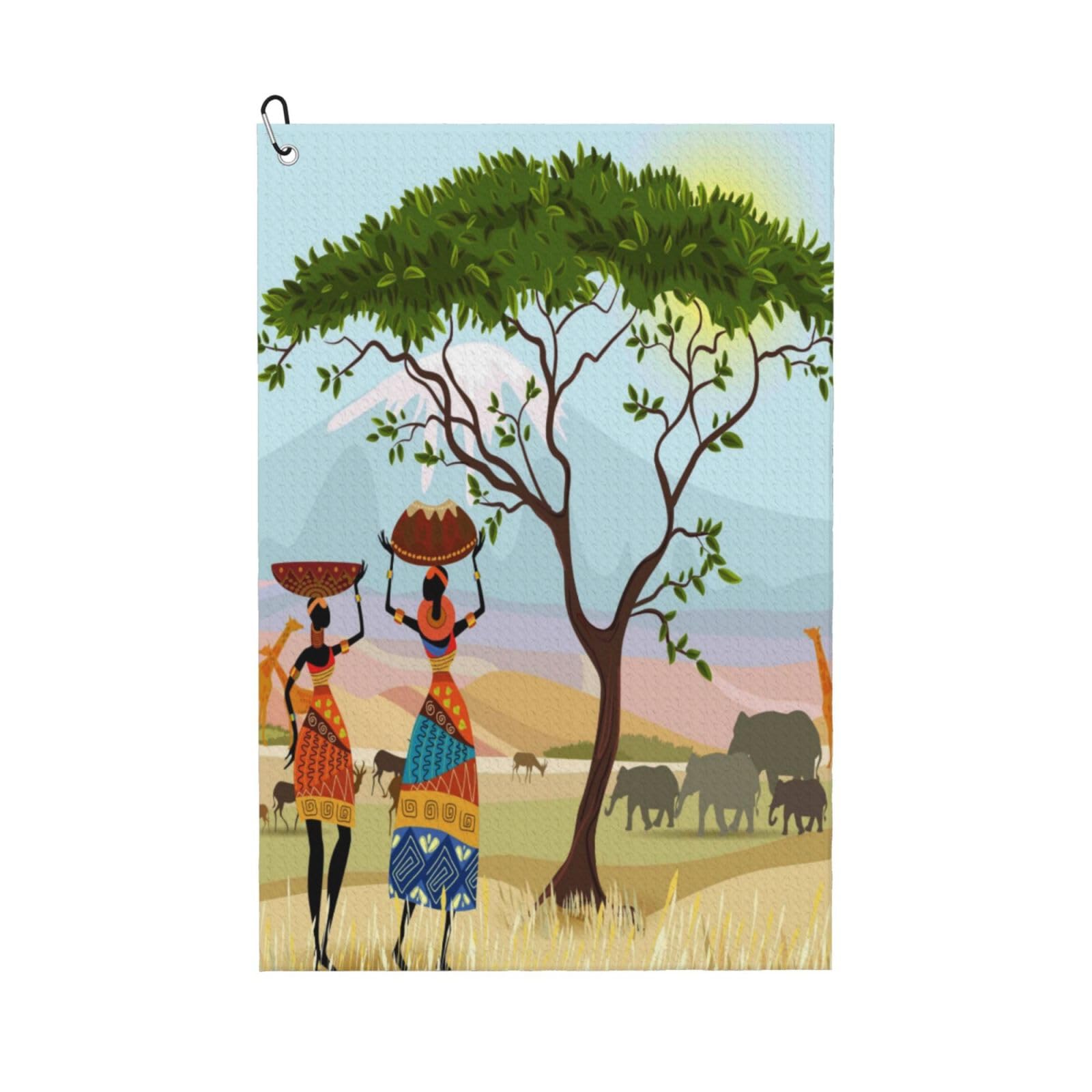 AOOEDM African Women Print Golf Towel with Carabiner Clip Absorbent Microfiber Golf Towel for Cleaning Golf Ball Club Putter Iron for Golf Bag Trolly Belt Loop 16" X 24"