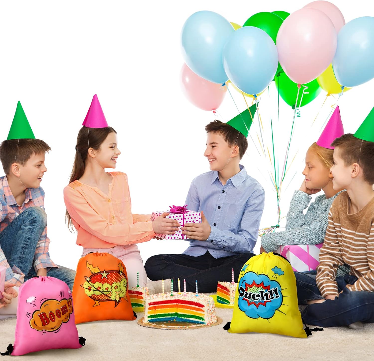 Sadnyy 24 Pcs Hero Party Favors Bags Gifts for Birthday Party Decoration Supplies Comic Heroes Drawstring Backpacks Colorful Boom Wow Pow Goody Candy Treat Gift Bag Bulk, 12 Designs - Image 7