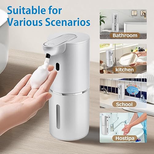 Miniatura 7 de Dispensador automático de jabón espumoso de 12.8 onzas, dispensador automático de jabón de manos sin contacto para montaje en pared, recargable, 4