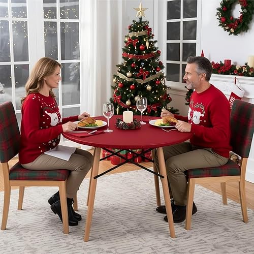 Miniatura 113 de LUSHVIDA - Mantel ajustable de vinilo para mesa redonda, impermeable y con borde elástico, mantel de plástico