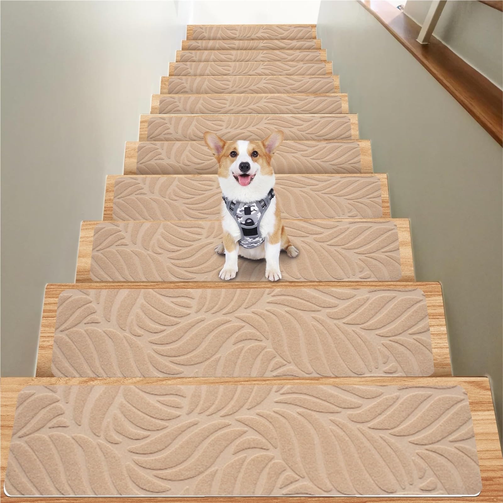 Set di 15 tappetini antiscivolo per gradini in legno, con fondo in gomma, rimovibili, lavabili, 76 x 20 cm, colore giallo, antiscivolo, sicuro per uso domestico ed esterno