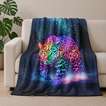 Leopard Throw Blanket with Rainbow Glowing Starry Forest Design, Soft Cozy Fleece Panther Blanket Gifts for Animal Lovers Women Kids Men, 50"x 60" for Bedroom Couch Sofa Decor