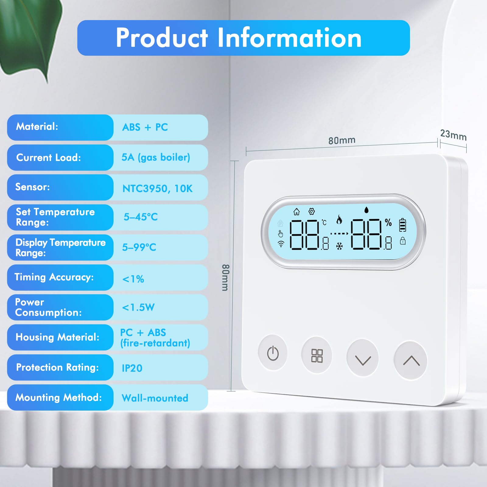 Termostato Smart, termostato intelligente WiFi, caldaia a parete, regolatore di temperatura compatibile con Alexa Smart Life