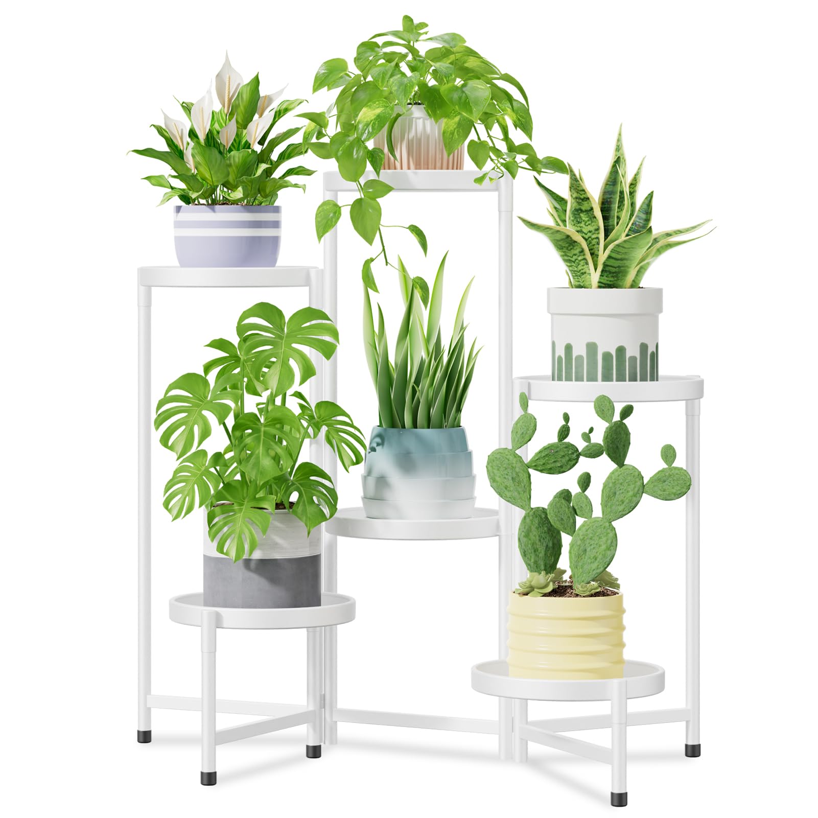 iDavosic.ly 6 Tier Large Plant Stand Indoor Outdoor, 10 In Wide Tray, White