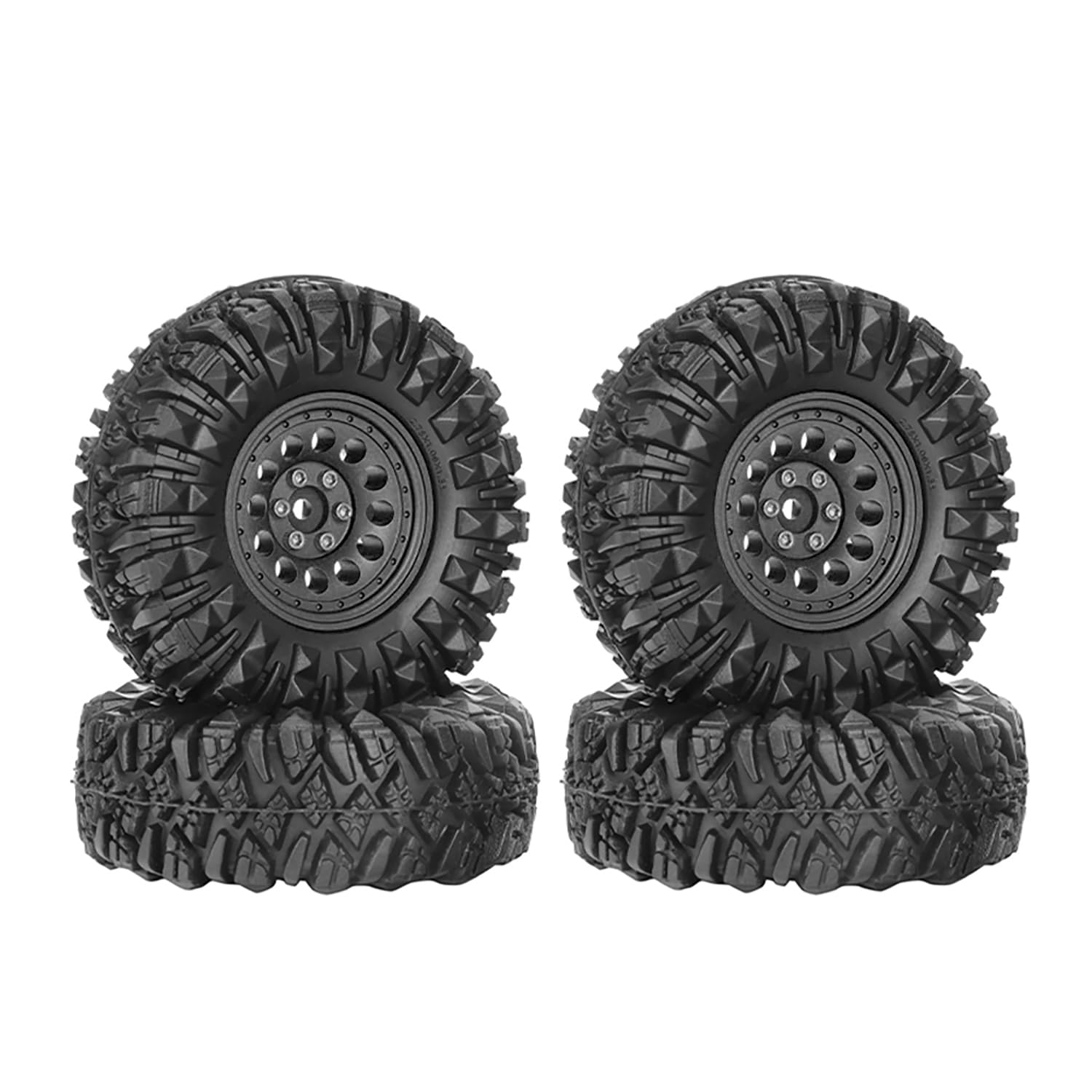 KINGCOO 4PCS 1.33" Aluminum Alloy Beadlock Wheel Rims All-Terrain Tyre 70mm Rubber Tires Set including 5mm & 7mm Hex for 1/12 1/14 1/18 1/24 RC Rock Crawler Car Upgrade Parts (A-Black)