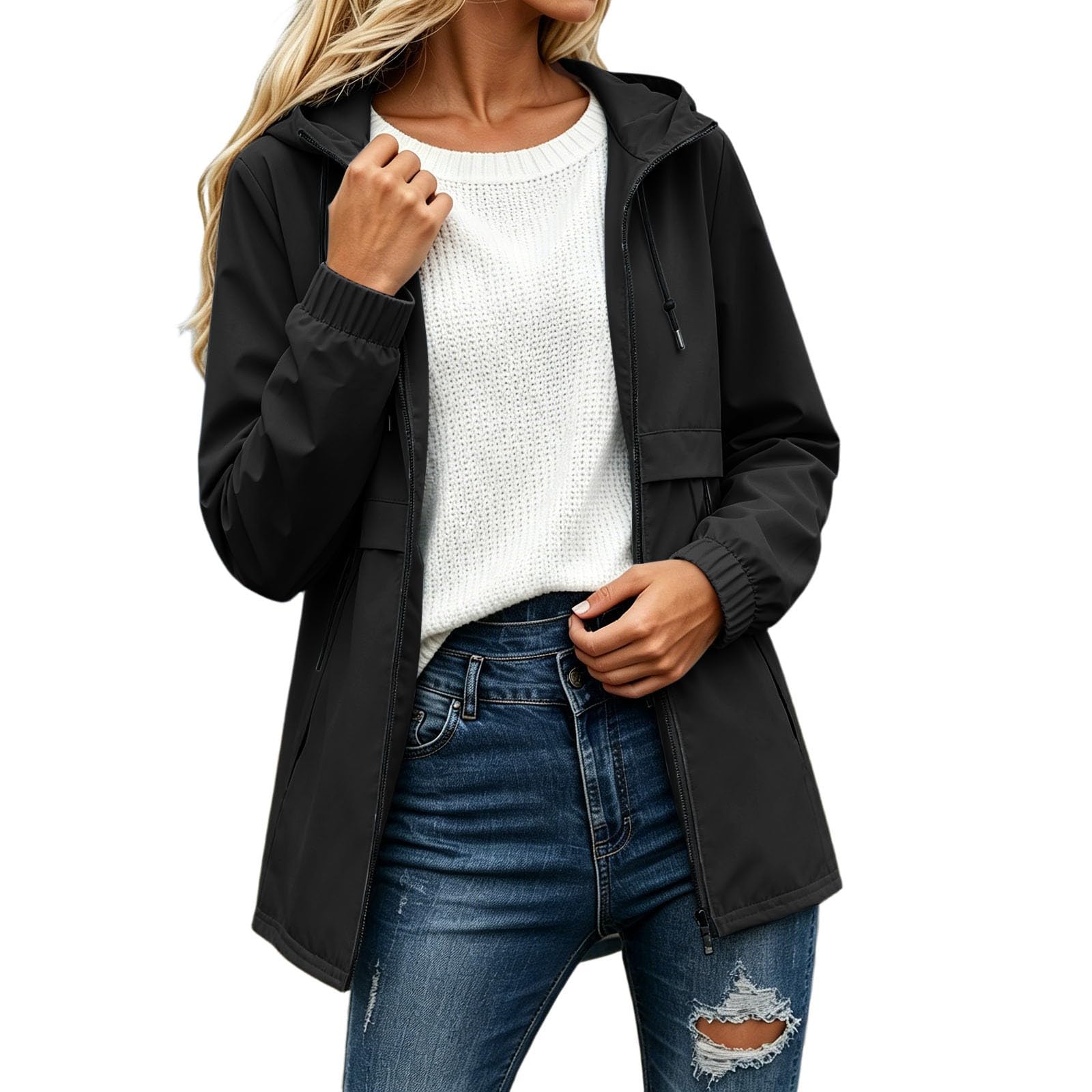 Sudadera ligera con cremallera para senderismo al aire libre, impermeable cortavientos con capucha, chaqueta informal de otoño, mujer, transpirable_1
