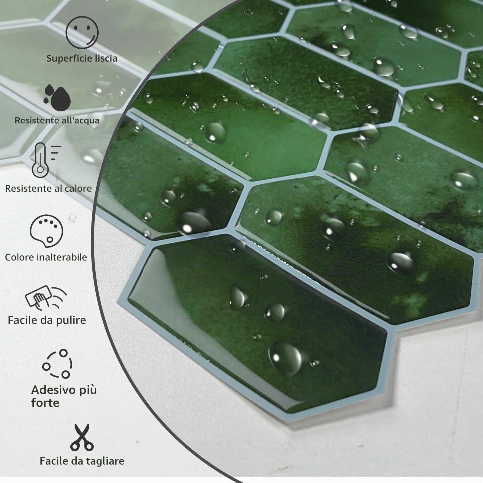 10 Pezzi di Piastrelle Autoadesive per Paraschizzi,Piastrelle Peel and StickPer Cucina,Bagno,Camino, Camper (Verde Scuro,30,5 x 30,5 cm) | Piastrelle autoadesive 3D impermeabili da parete per cucina, bagno, camino, camper (verde scuro, 30,5 x 30,5 cm)