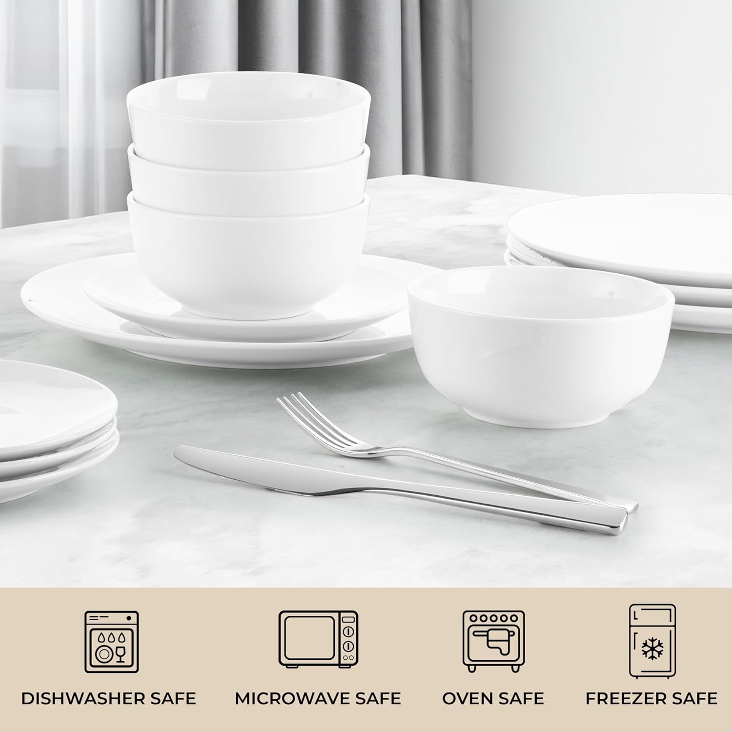 Zulay Kitchen Icon Porcelain Dinnerware Set, Service For 4 - Chip & Scratch Resistant White Plates And Bowls Sets - Microwave & Dishwasher Safe - White image 3