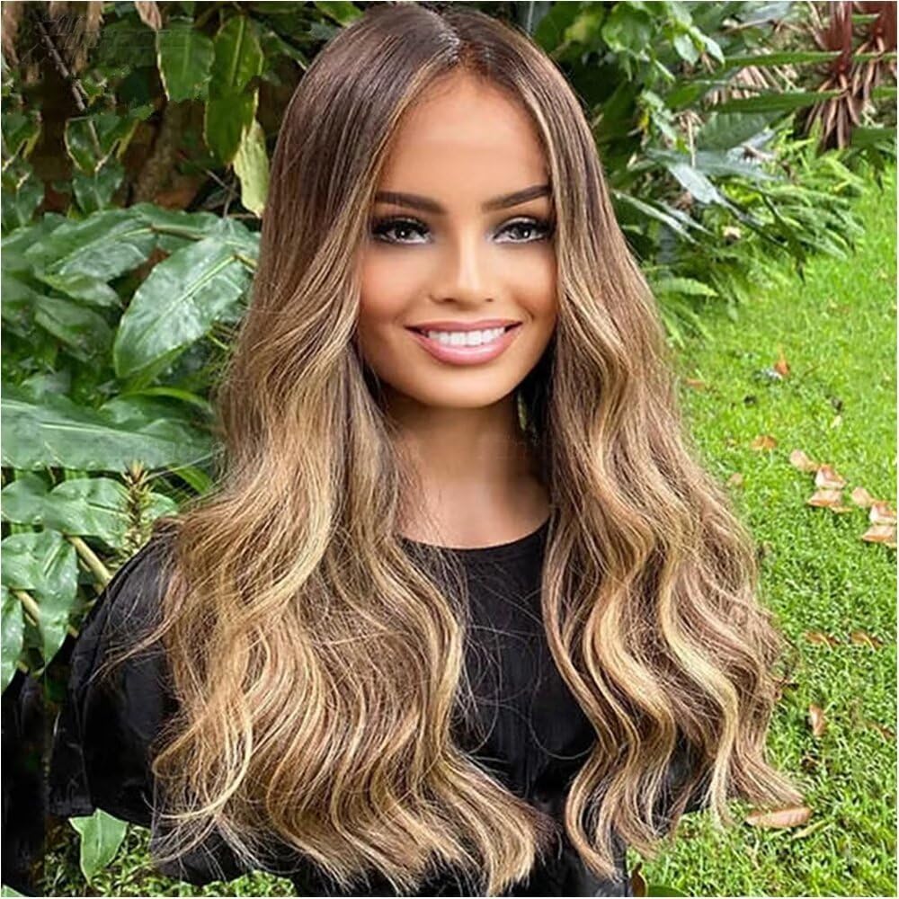 180% Density Highlight Loose Wave 13X4 HD Invisible Lace Front Wigs Human Hair With Bleached Knots Brown To Honey Blonde Balayage Colored Brazilian Remy Hair Wigs For Woman Dark Roots Body Wave Wig