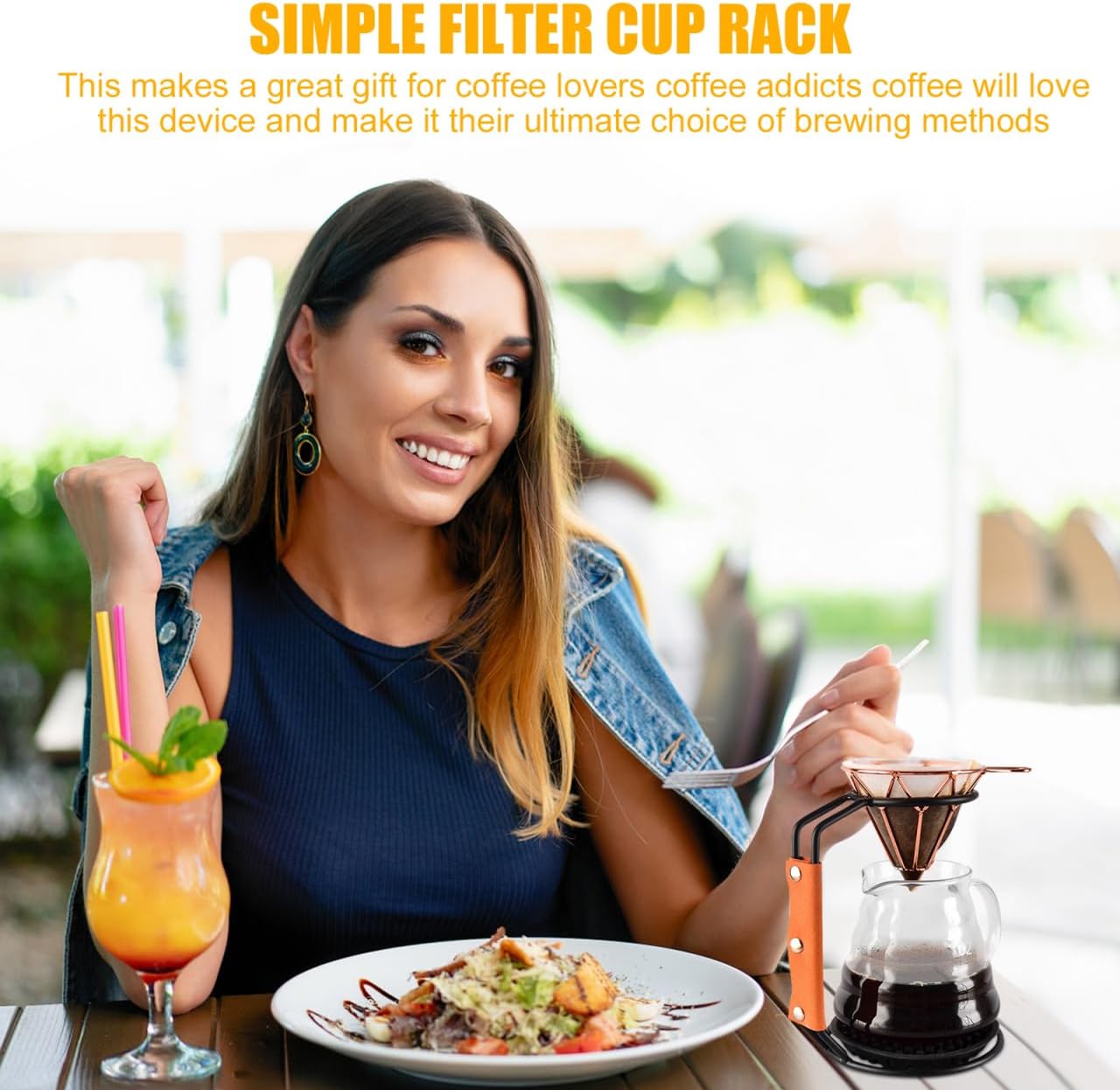 Mikikit Coffee Dripper Stand Filter Cup Holder with Non-Slip Leather Handle Lightweight 7.48X4.72X3.54 Inch Compatible with Various Coffee Filter Sizes for Home Brewing