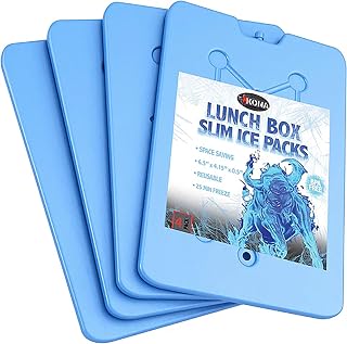 Kona 4 Pack Slim Ice Packs for Lunch Boxes & Coolers – Reusable, Quick Freeze, Space Saving Freezer Packs – Small Thin Cold Packs (Blue)
