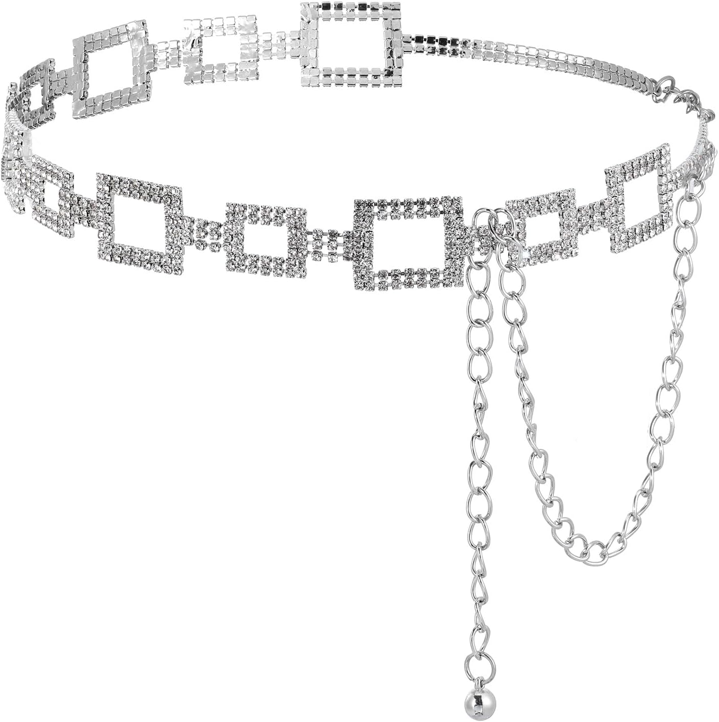 Sparkly Rhinestone Dress Belt, Silver Crystal Chain Belt, Fashion Waist Accessories for Women, Adjustable Bling Belts for Wedding Party