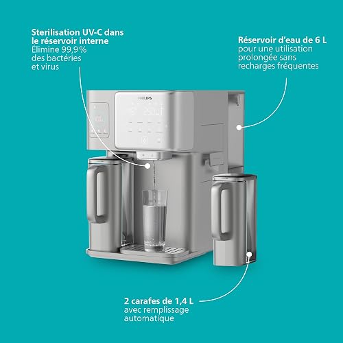 Philips Water Distributeur d’eau à Osmose Inverse 9000 : eau chaude/fraîche filtrée en secondes, fonction glaçons, minéraux préservés, filtration RO 6-en-1, >110 contaminants réduits, UV-C, 2000 L - 8