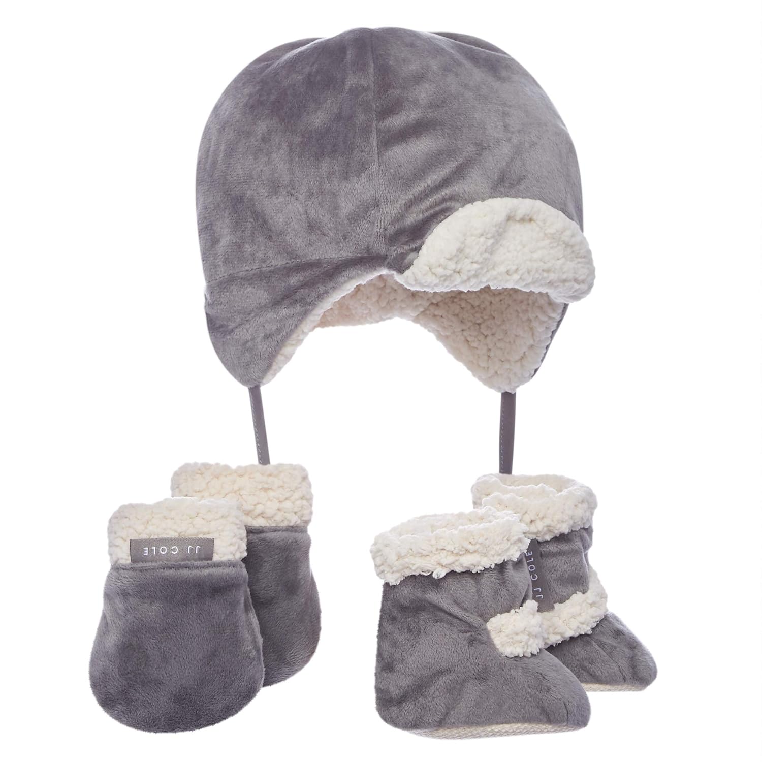JJ Cole Baby Winter Hat, Mitten, and Booties Set – Winter Baby Essentials – 0 to 6 Months - Gray