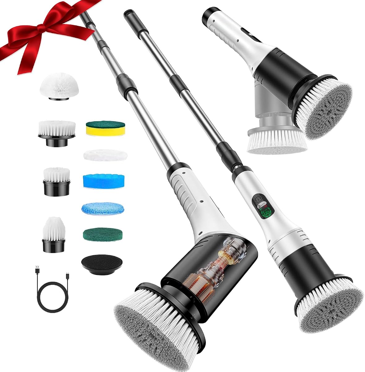 Electric Cleaning Brush, 9 in 1 Electric Brush with Interchangeable Drill Brush Heads, 2000mAh, Electric Clean Brush with Adjustable Handle, for Bathroom, Kitchen, Floor, Cordless